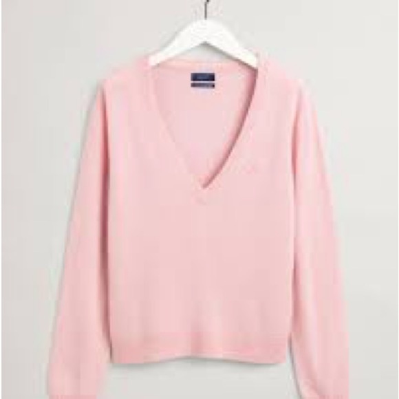 GANT 100% Cashmere V Neck Medium Sweater Pink luxury brand coastal preppy - Picture 2 of 11